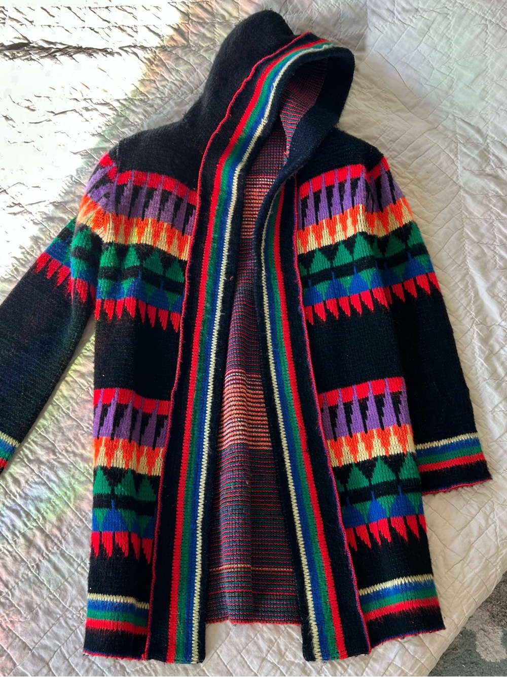 Vtg long rainbow sweater hoodie S